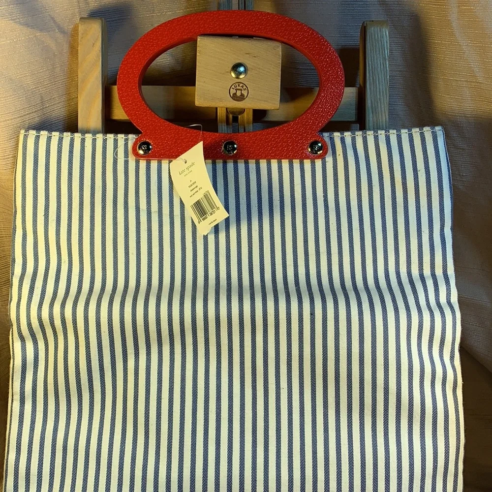 NWT Kate Spade canvas navy stripe tote foldable
